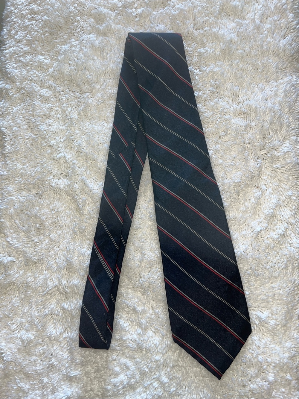 Oscar de la Renta Black Tie with Red and Silver Stripe Accent